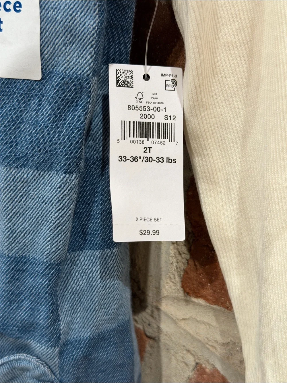 Old Navy Blue Checkered Denim Pinafore with Cream Ribbed Top